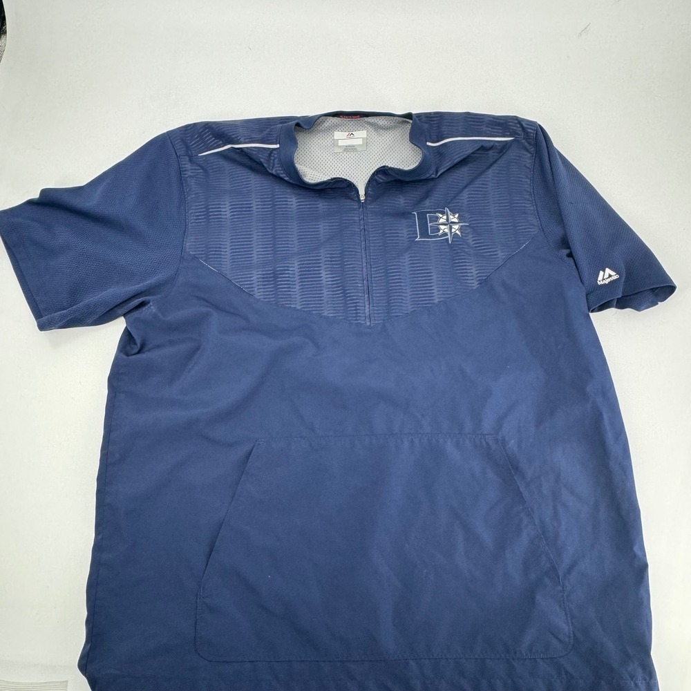 Majestic Mens Pullover Anorak Jacket Short Sleeve Half Zip Mariners Logo XL